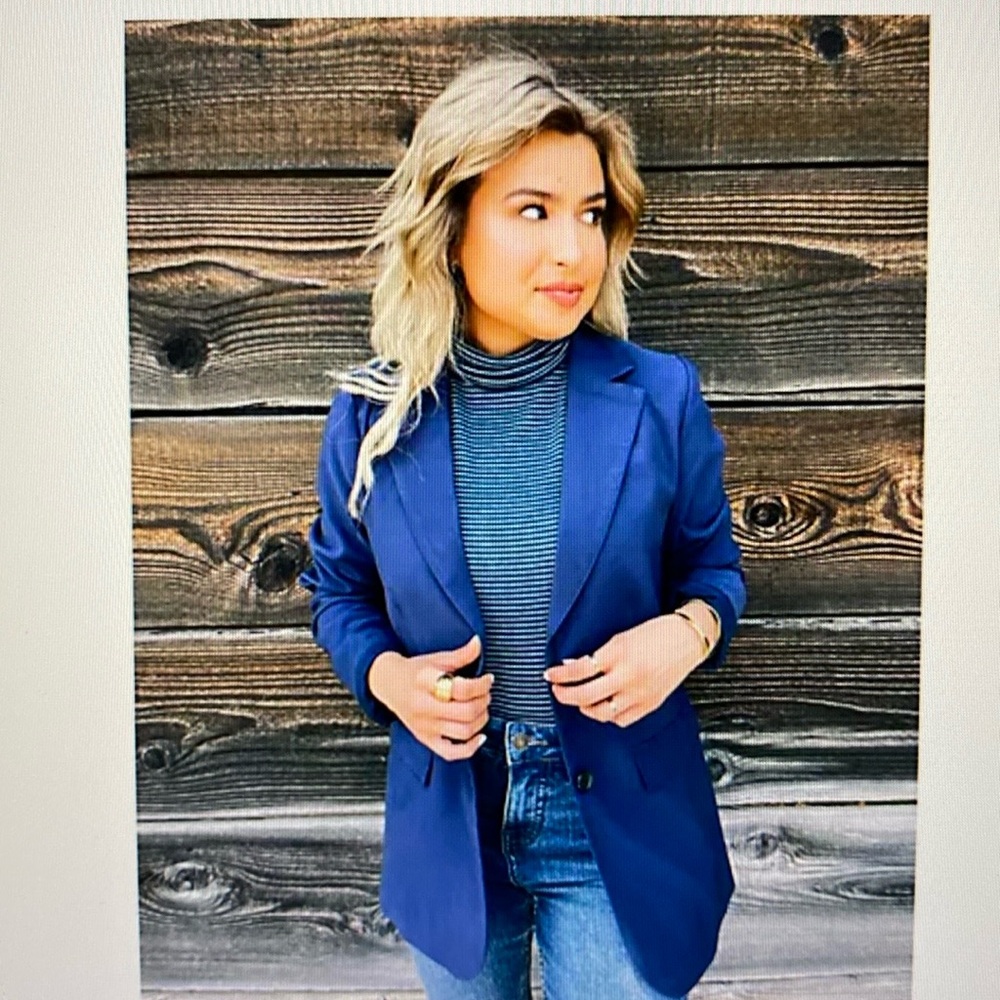 Candace Cameron Bure EUC Boyfriend Blazer 2X Petite in Midnight Blue Fully Lined